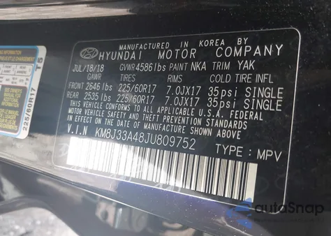 2018 Hyundai Tucson Sel Plus z USA, uszkodzony, nr VIN KM8J33A48JU809752